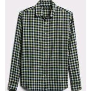 Banana Republic shirt Men's m Untucked Navy Blue Plaid Slim Fit Button down